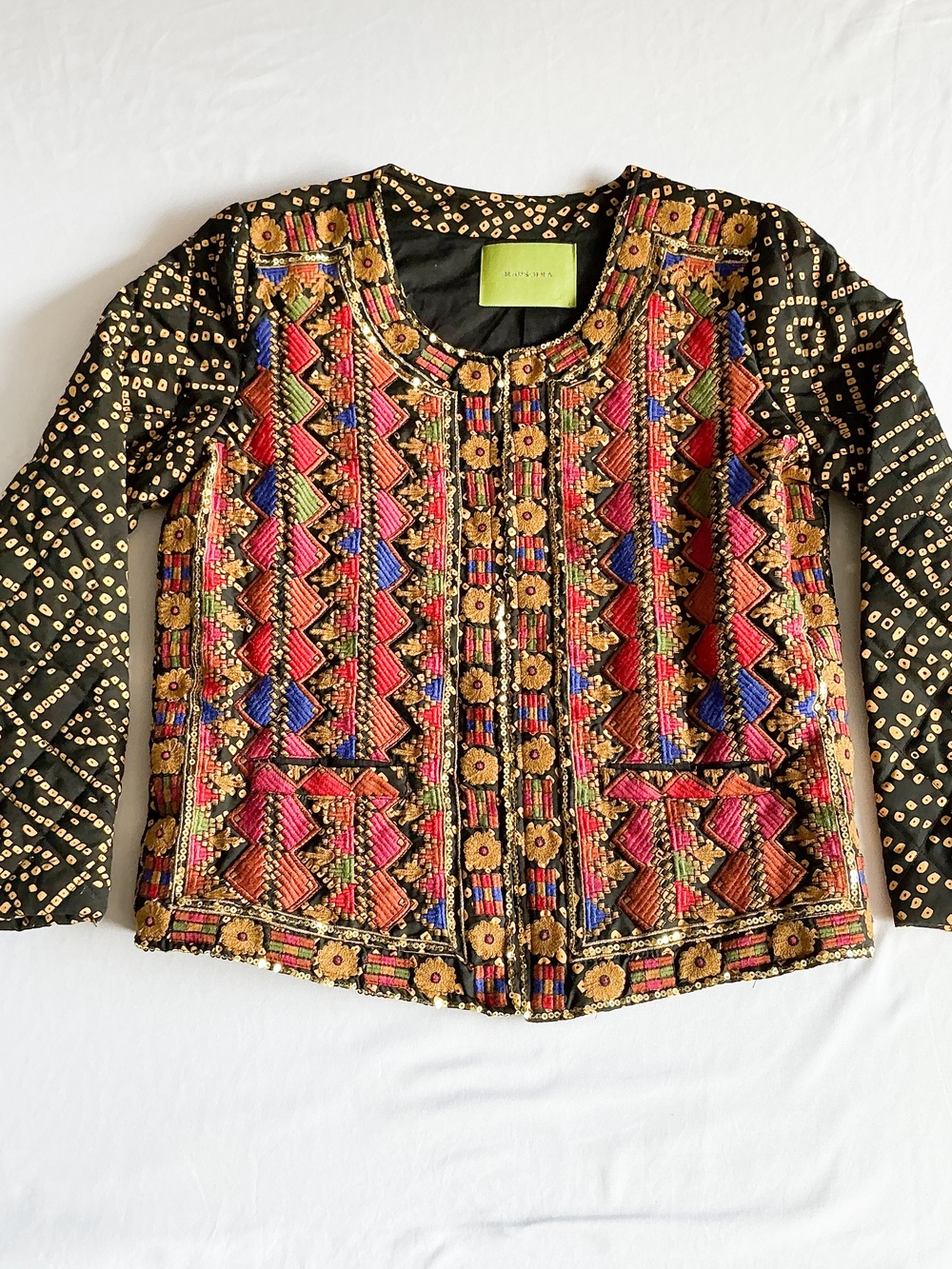 RAPSODIA Sac Loel Embroidered Quilt Suzani Sequin Multicolor Bohemian Jacket Med
